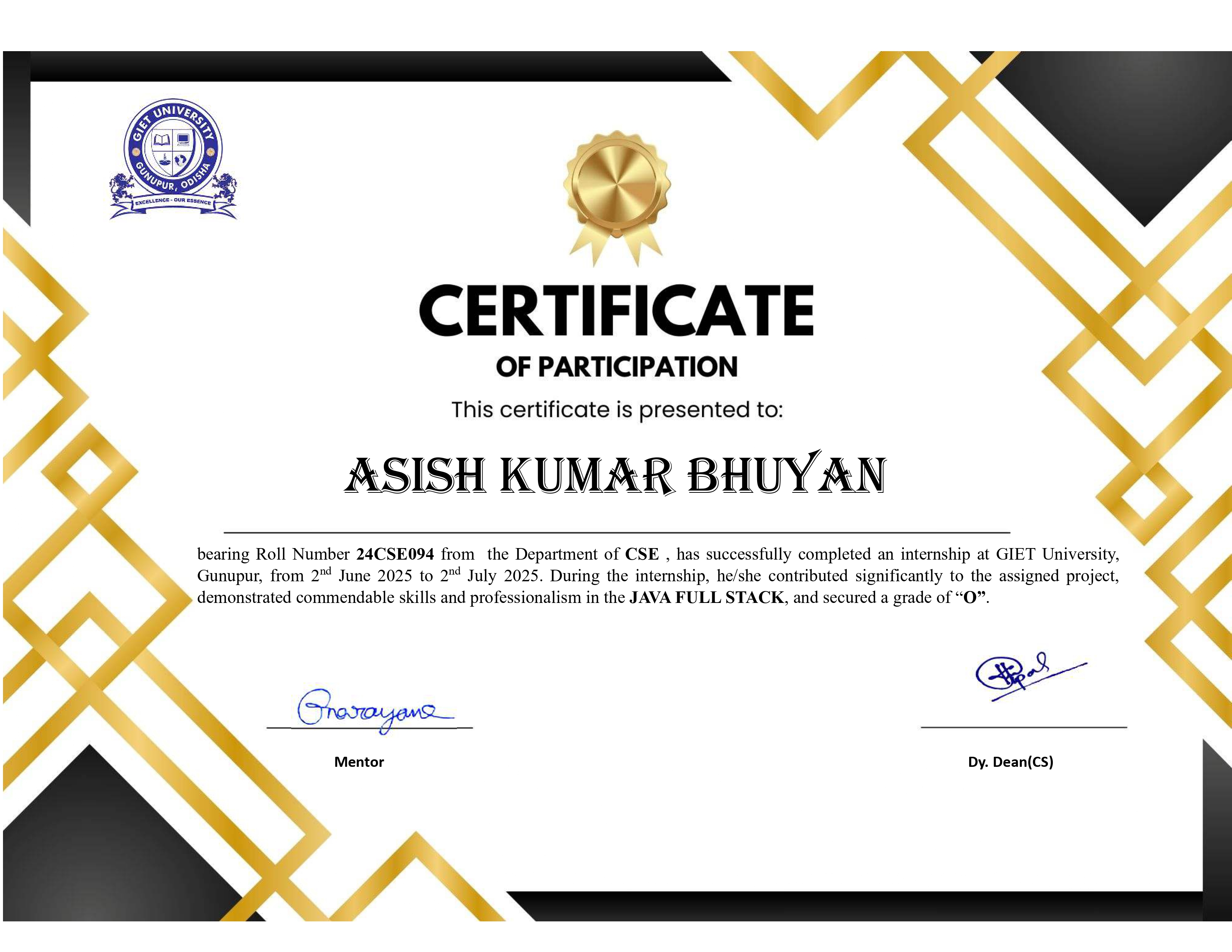 Java Full Stack Certificate